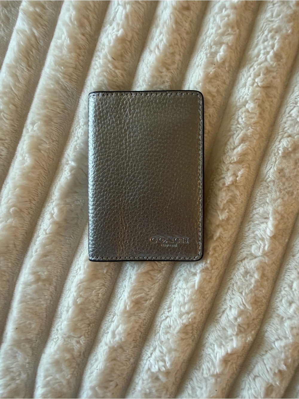 Coach Metallic Silver Pebbled Leather Card Case